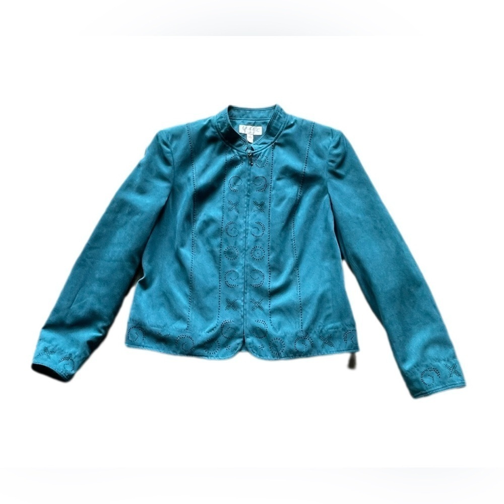 Conrad C Collection Teal Cut Out Design Full Zip Long Sleeve Jacket Women’s 12
